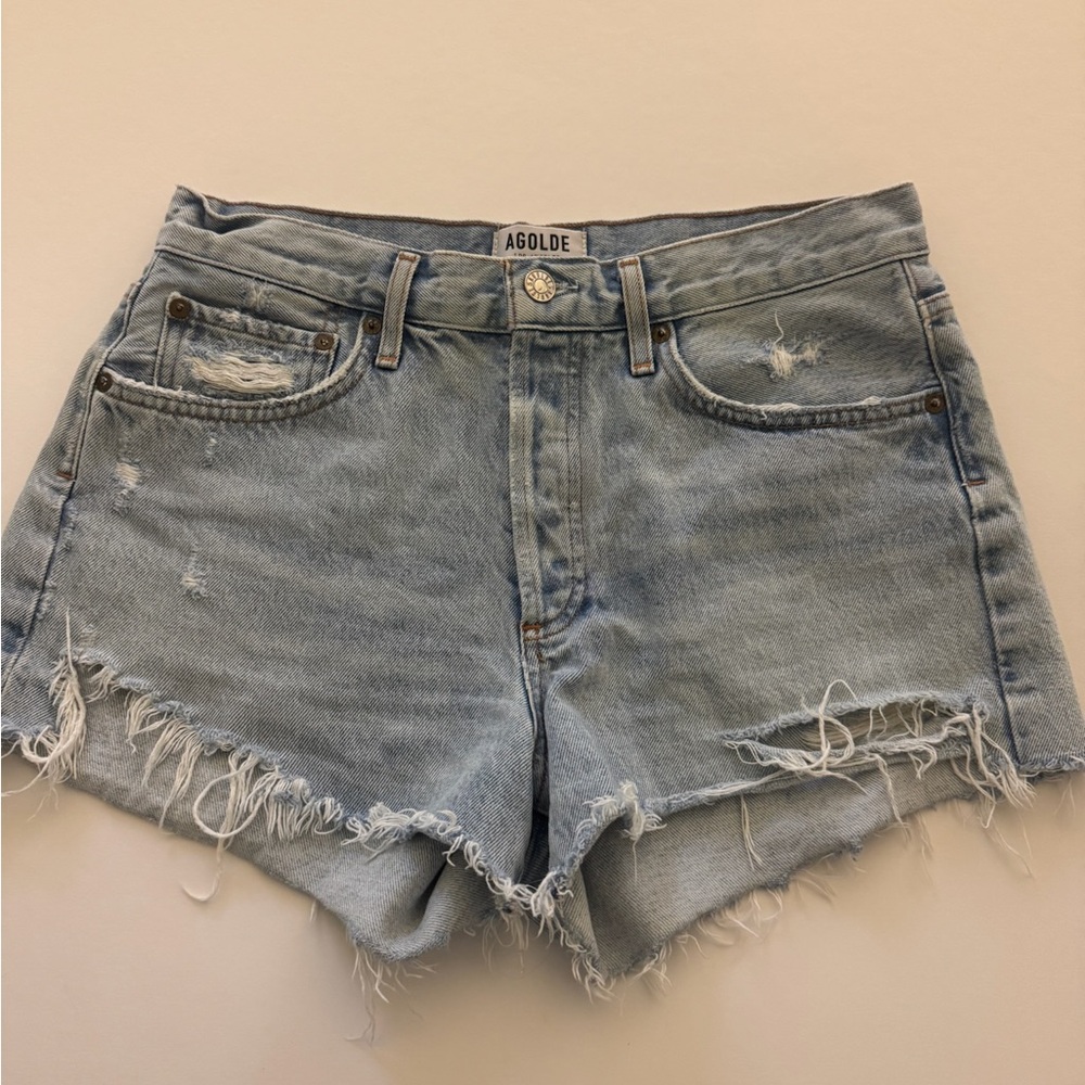 AGOLDE Women's Distressed Denim Shorts - Light Blue